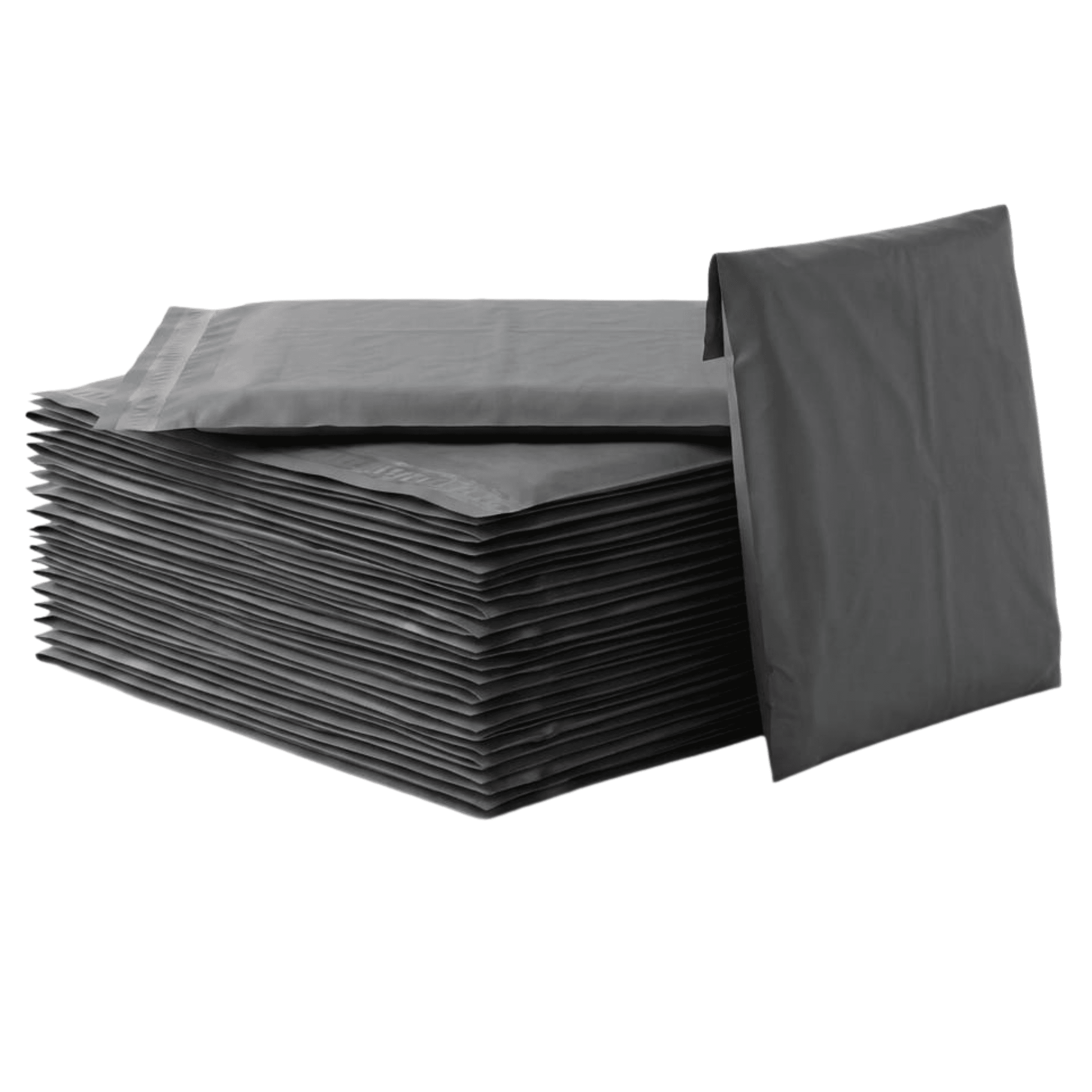 A stack of grey polythene mailing bags.