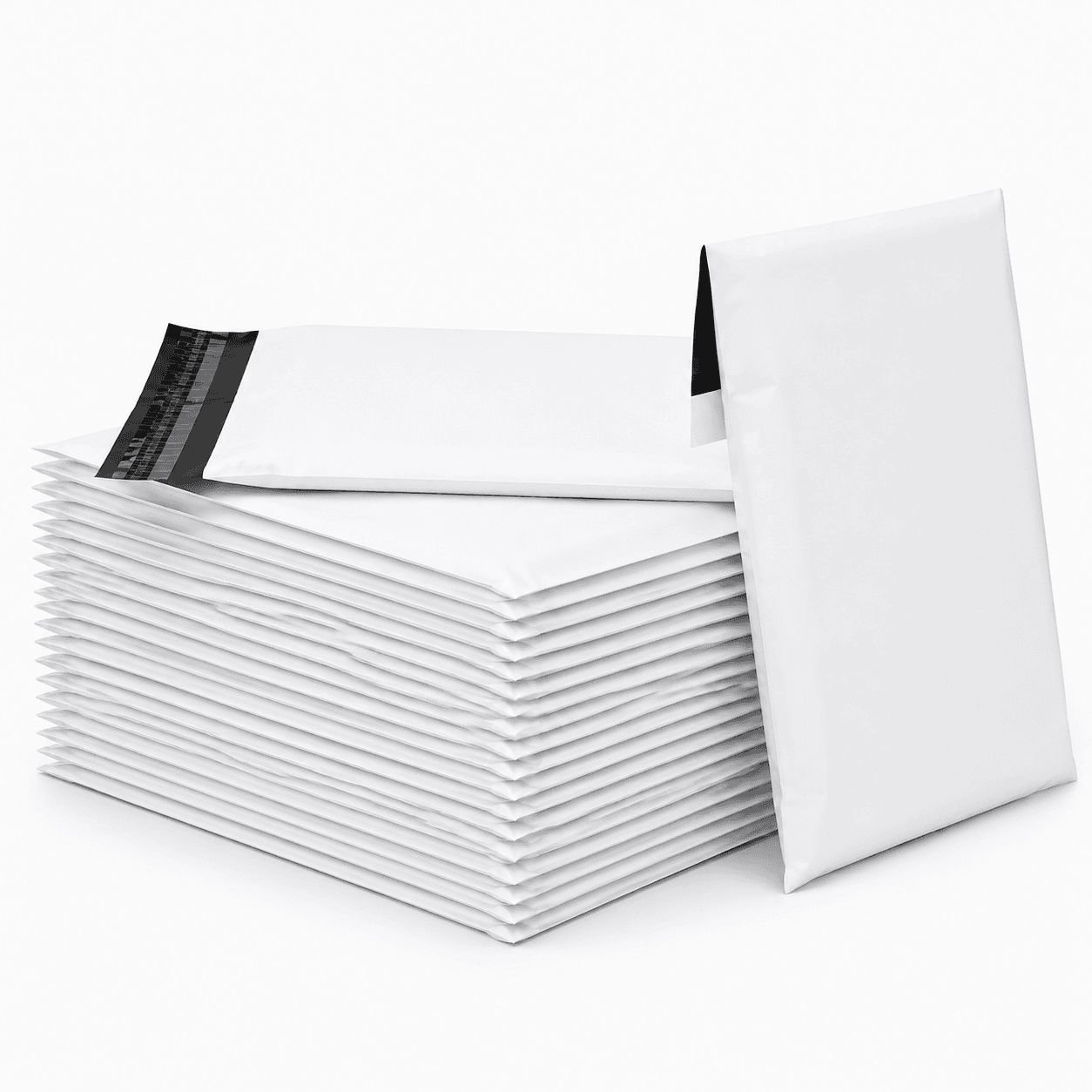White Mailing Bags A stack of white polythene mailing bags.