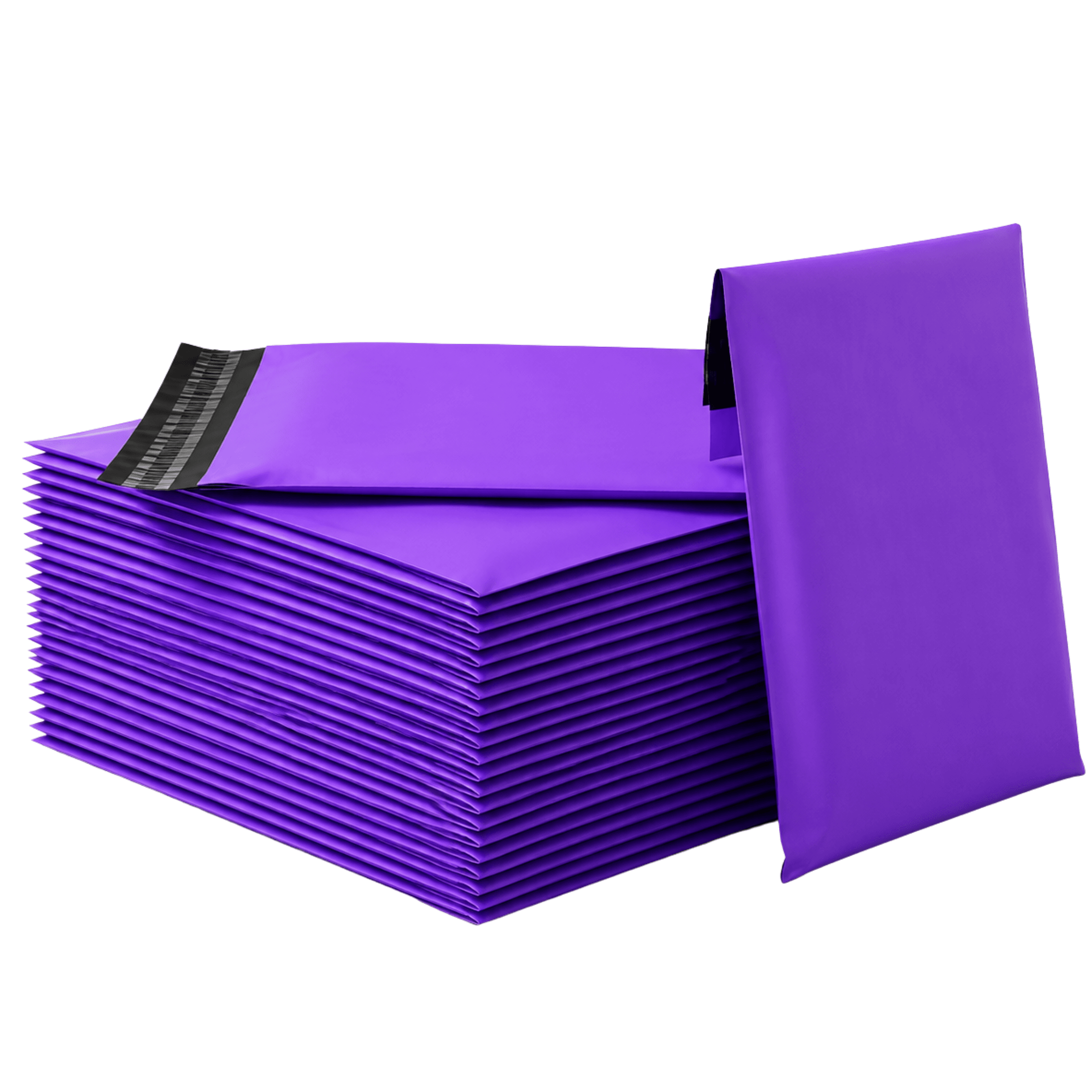 Purple Mailing Bags A stack of metallic Purple polythene mailing bags.