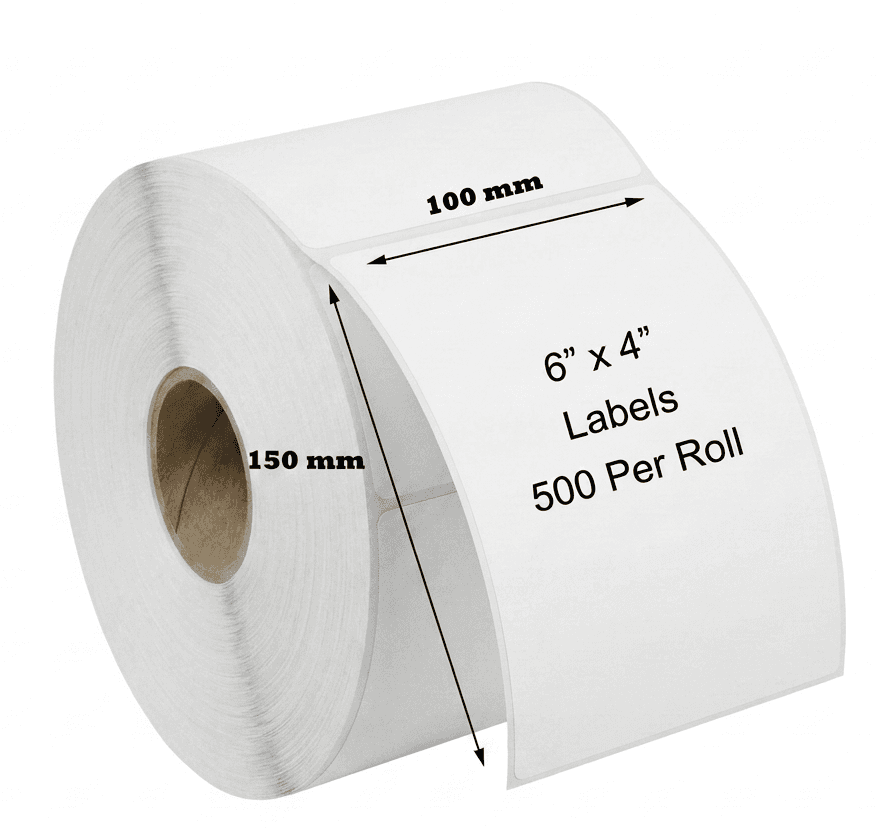 Roll of 4x6 inch direct thermal shipping labels for e-commerce packaging